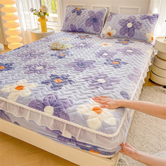 小萌虎 2025新款A类防静电牛奶绒印花夹棉床笠 浅香