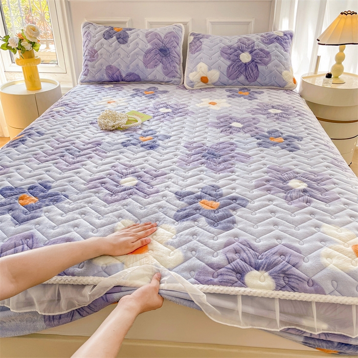 91家纺网 家纺一手货源 找家纺 小萌虎 2025新款A类防静电牛奶绒印花夹棉床笠 浅香