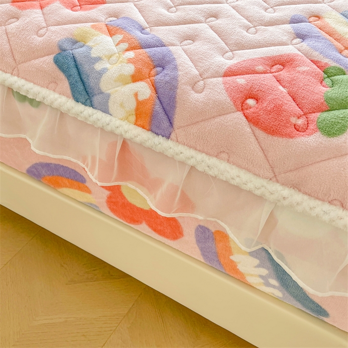 91家纺网 家纺一手货源 找家纺 小萌虎 2025新款A类防静电牛奶绒印花夹棉床笠 彩虹乐园