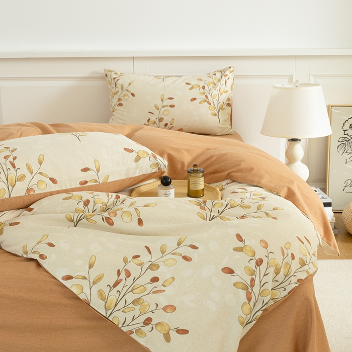 绫韵家纺 2025秋冬新品生态全棉磨毛冬季纯棉磨毛四件套系列 语芊咖