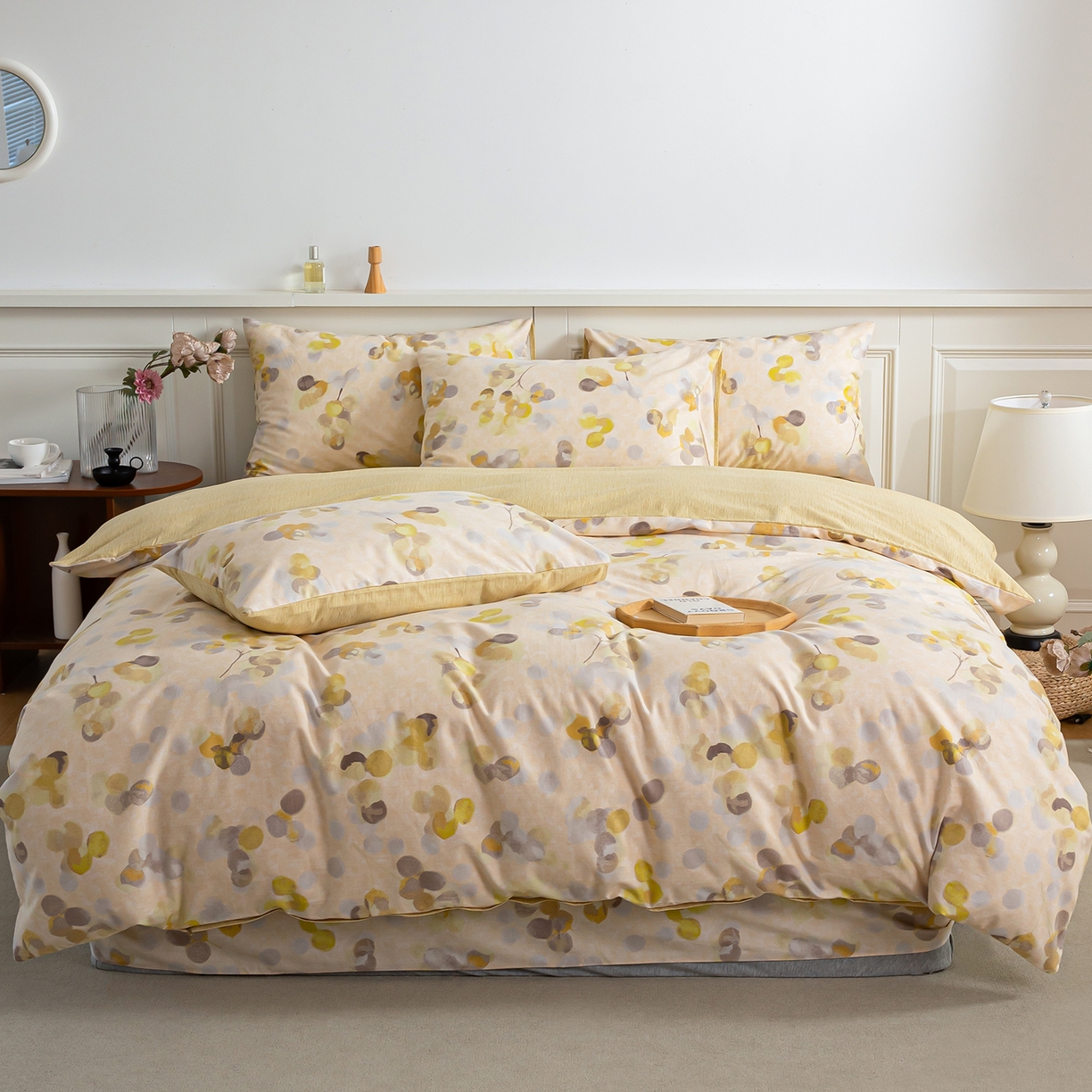 91家纺网 家纺一手货源 找家纺 绫韵家纺 2025秋冬新款印花全棉磨毛冬季加厚纯棉磨毛三件套四件套系列 四季风-黄