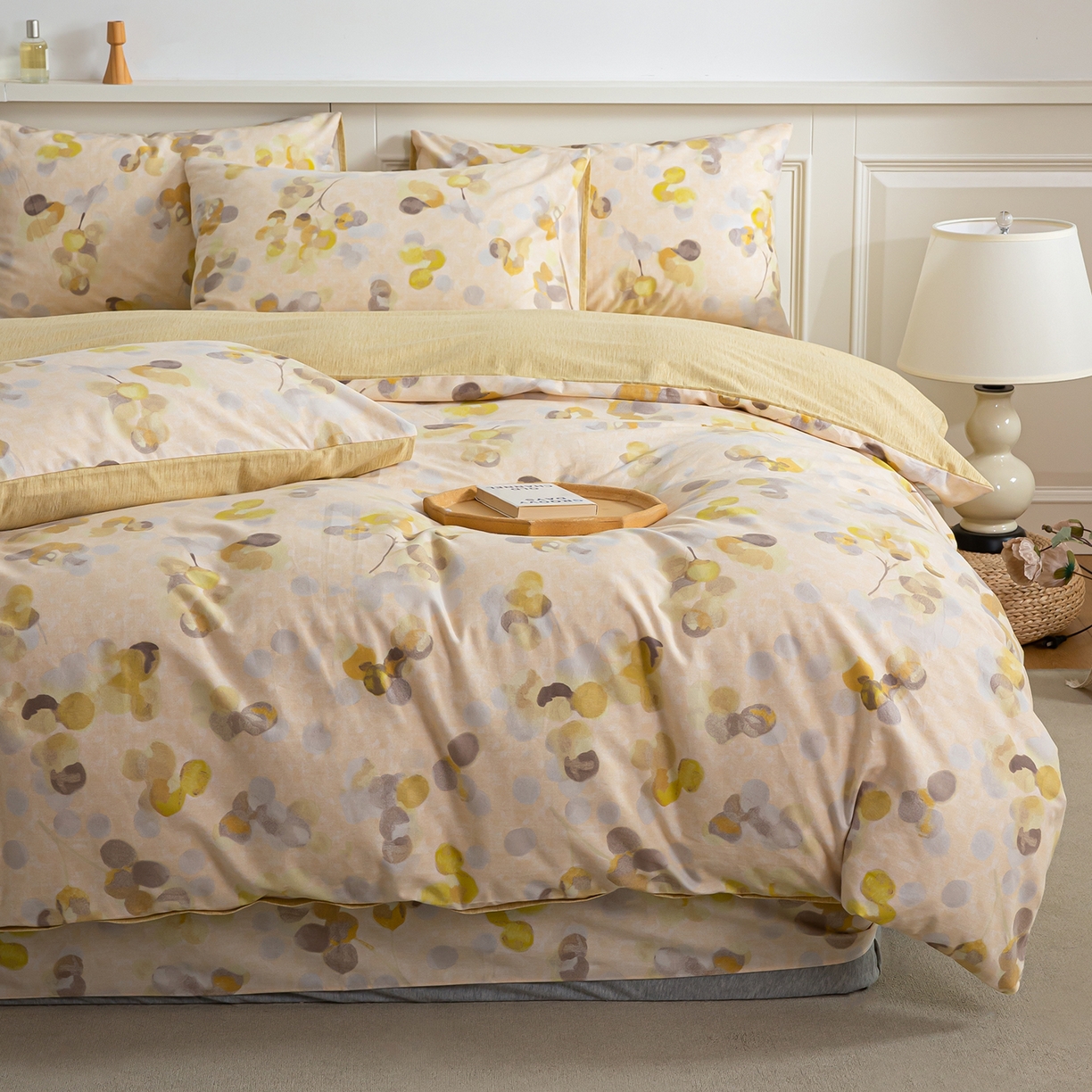 91家纺网 家纺一手货源 找家纺 绫韵家纺 2025秋冬新款印花全棉磨毛冬季加厚纯棉磨毛三件套四件套系列 四季风-黄