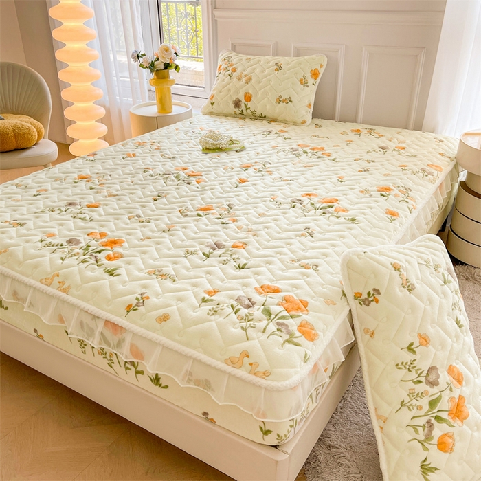 91家纺网 家纺一手货源 找家纺 小萌虎 2025新款A类防静电牛奶绒印花夹棉床笠 乐园