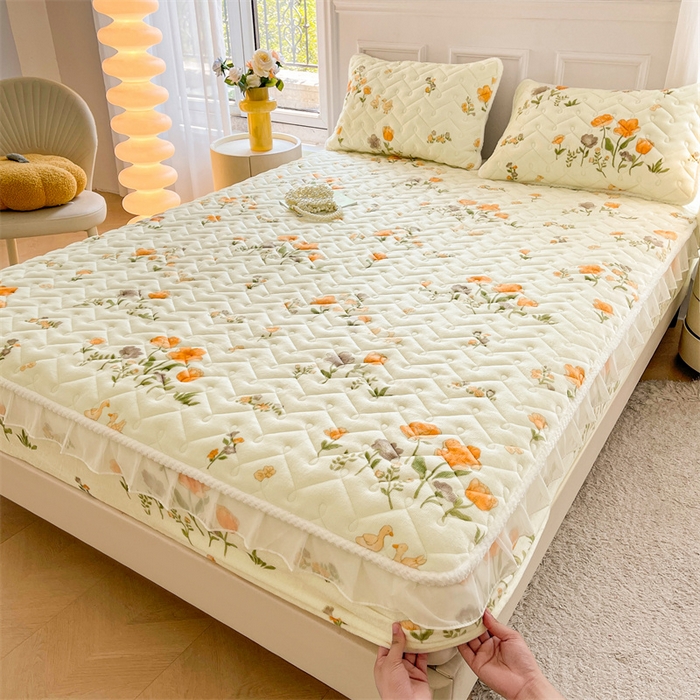 91家纺网 家纺一手货源 找家纺 小萌虎 2025新款A类防静电牛奶绒印花夹棉床笠 乐园