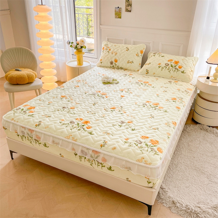 91家纺网 家纺一手货源 找家纺 小萌虎 2025新款A类防静电牛奶绒印花夹棉床笠 乐园