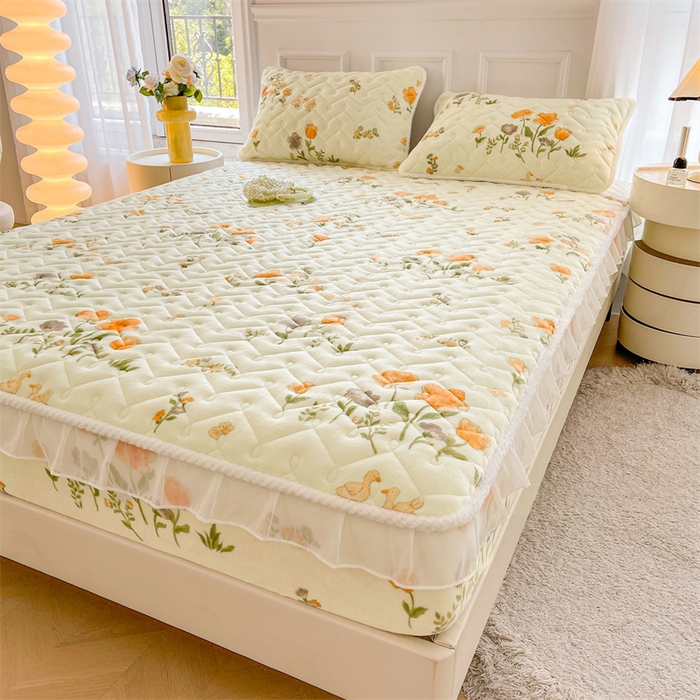 91家纺网 家纺一手货源 找家纺 小萌虎 2025新款A类防静电牛奶绒印花夹棉床笠 乐园