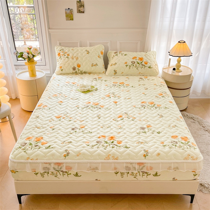 91家纺网 家纺一手货源 找家纺 小萌虎 2025新款A类防静电牛奶绒印花夹棉床笠 乐园