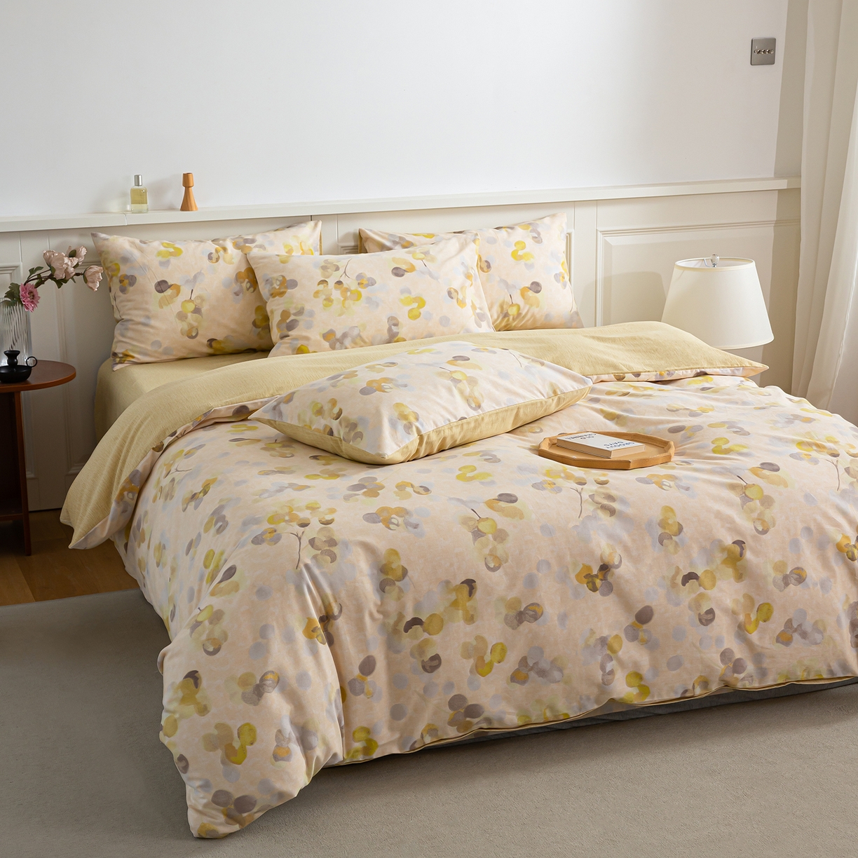 91家纺网 家纺一手货源 找家纺 绫韵家纺 2025秋冬新款印花全棉磨毛冬季加厚纯棉磨毛三件套四件套系列 四季风-黄