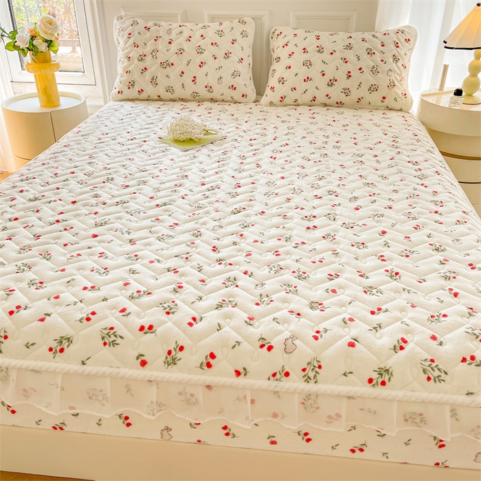 91家纺网 家纺一手货源 找家纺 小萌虎 2025新款A类防静电牛奶绒印花夹棉床笠 小确幸