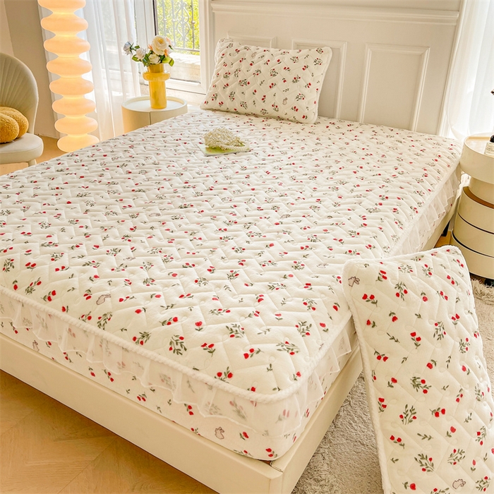 91家纺网 家纺一手货源 找家纺 小萌虎 2025新款A类防静电牛奶绒印花夹棉床笠 小确幸