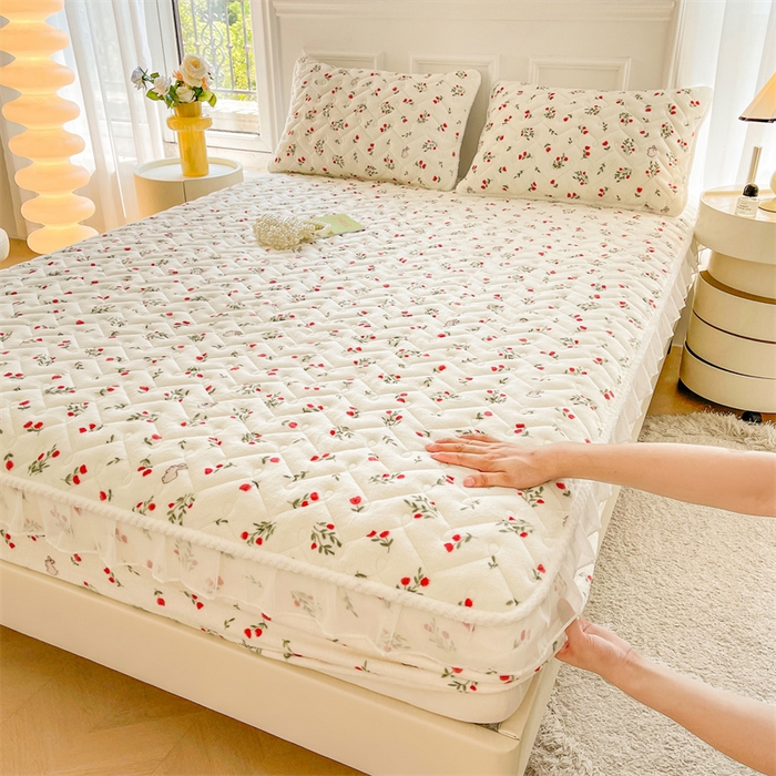 小萌虎 2025新款A类防静电牛奶绒印花夹棉床笠 小确幸