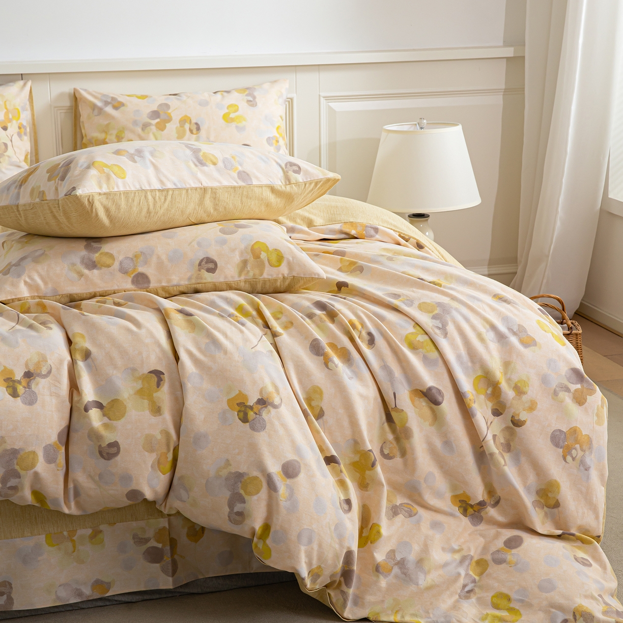 91家纺网 家纺一手货源 找家纺 绫韵家纺 2025秋冬新款印花全棉磨毛冬季加厚纯棉磨毛三件套四件套系列 四季风-黄