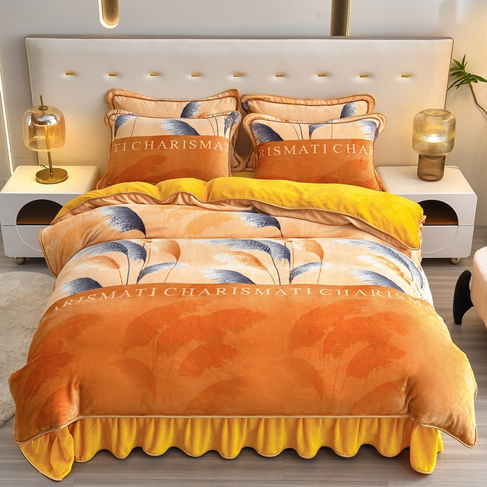 91家纺网 家纺一手货源 找家纺 亿品2025直播爆款9.5斤牛奶绒四件套加厚保暖床裙四件套 秋风十里