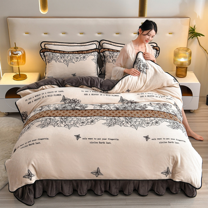 91家纺网 家纺一手货源 找家纺 亿品2025直播爆款9.5斤牛奶绒四件套加厚保暖床裙四件套 告白