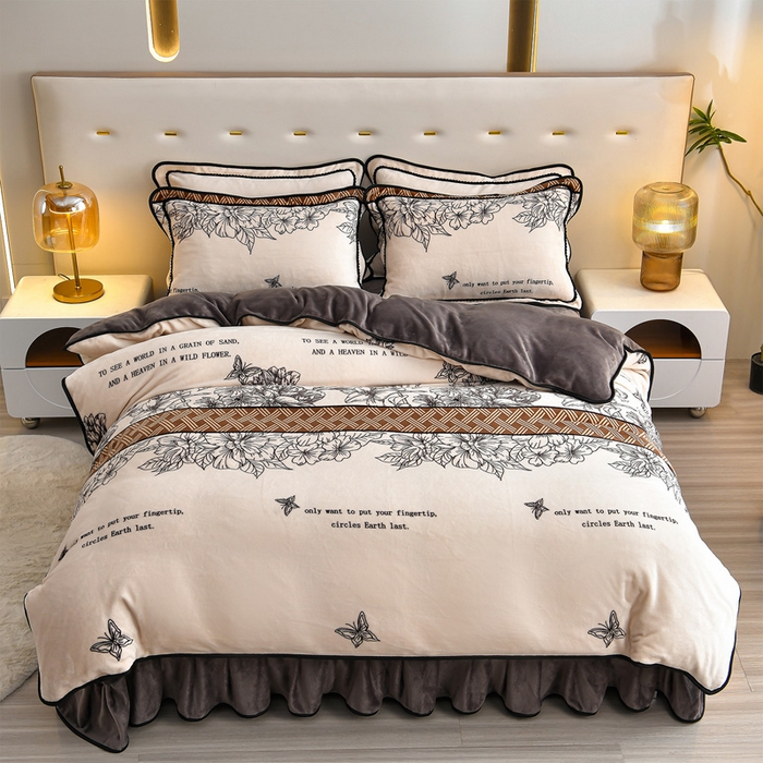 91家纺网 家纺一手货源 找家纺 亿品2025直播爆款9.5斤牛奶绒四件套加厚保暖床裙四件套 告白