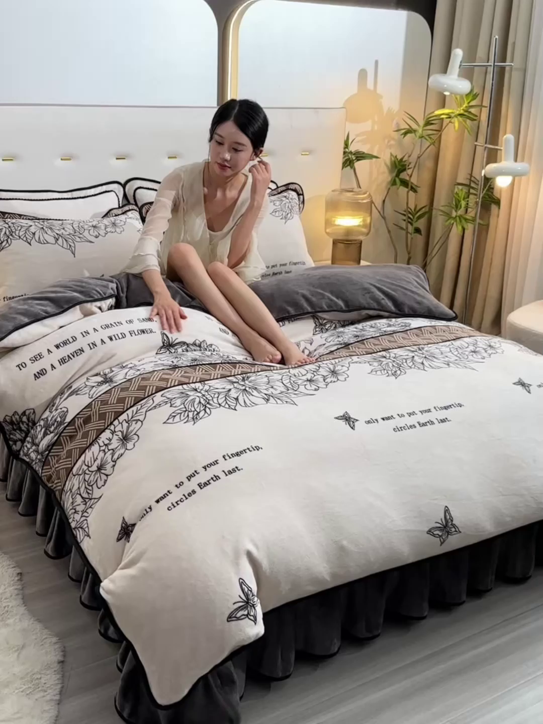 91家纺网 家纺一手货源 找家纺 亿品2025直播爆款9.5斤牛奶绒四件套加厚保暖床裙四件套 告白