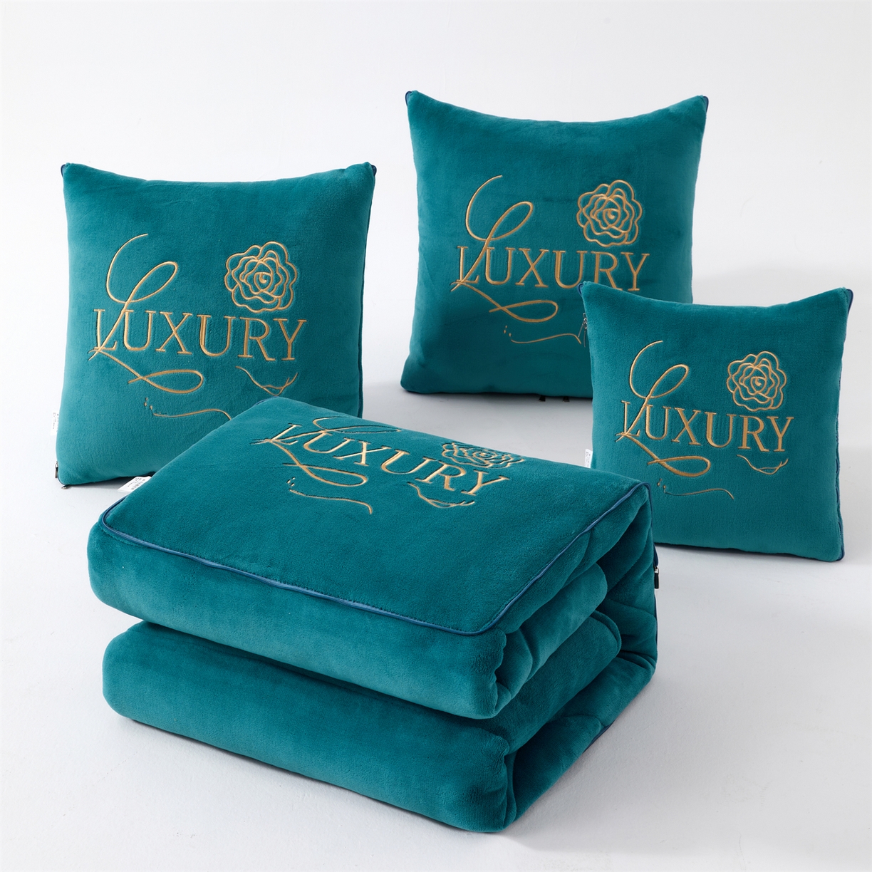 91家纺网 家纺一手货源 找家纺 2025款牛奶绒多功能抱枕被-玫瑰绒语 橄榄绿