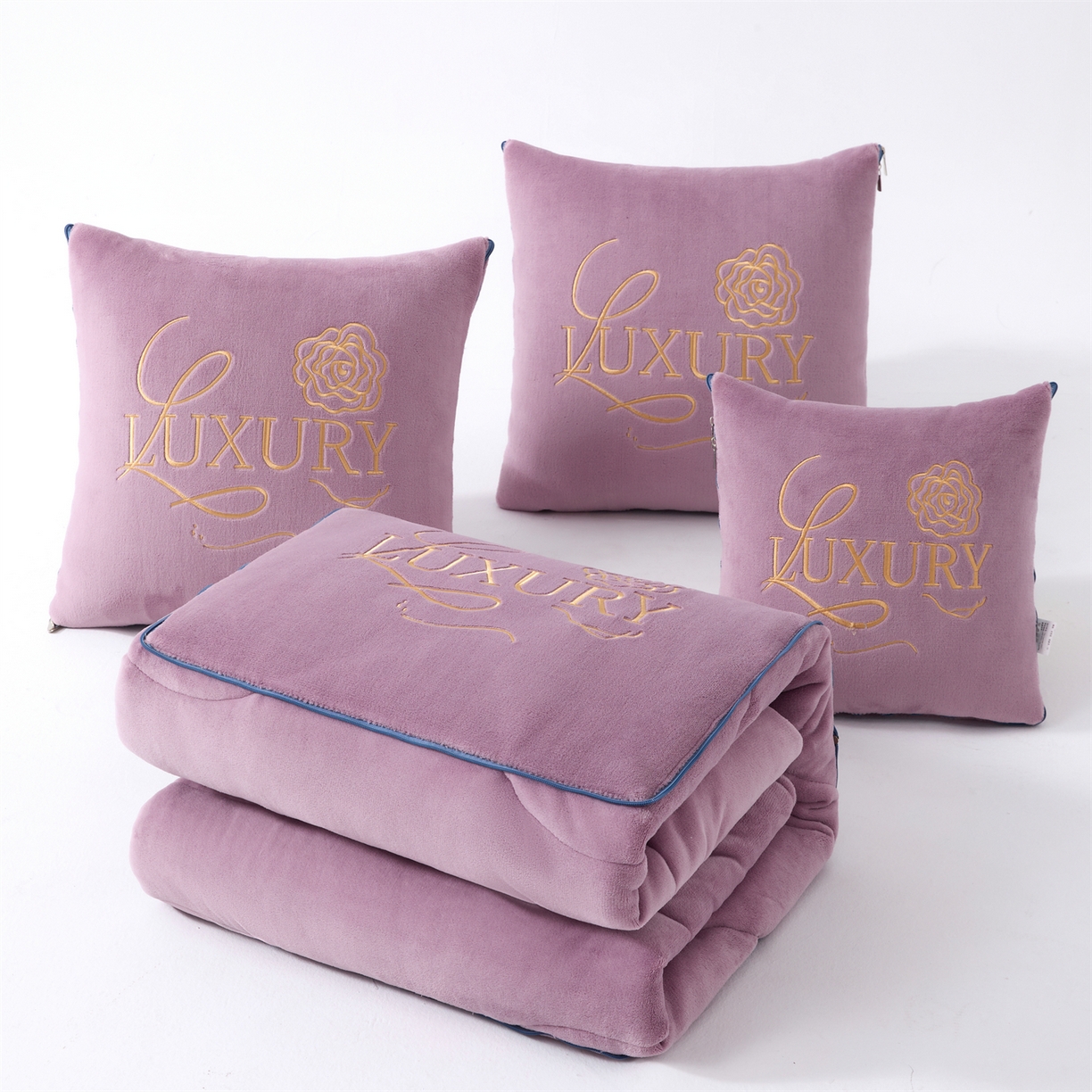 91家纺网 家纺一手货源 找家纺 2025款牛奶绒多功能抱枕被-玫瑰绒语 香芋紫