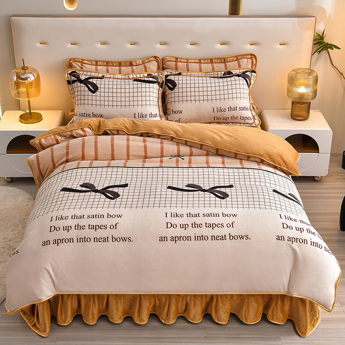 91家纺网 家纺一手货源 找家纺 亿品2025直播爆款9.5斤牛奶绒四件套加厚保暖床裙四件套 简单爱