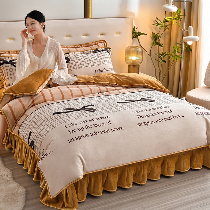 亿品2025直播爆款9.5斤牛奶绒四件套加厚保暖床裙四件套 简单爱