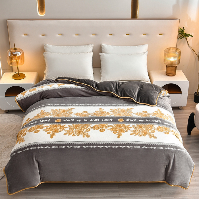 91家纺网 家纺一手货源 找家纺 亿品2025直播爆款9.5斤牛奶绒四件套加厚保暖床裙四件套 流金岁月[灰】