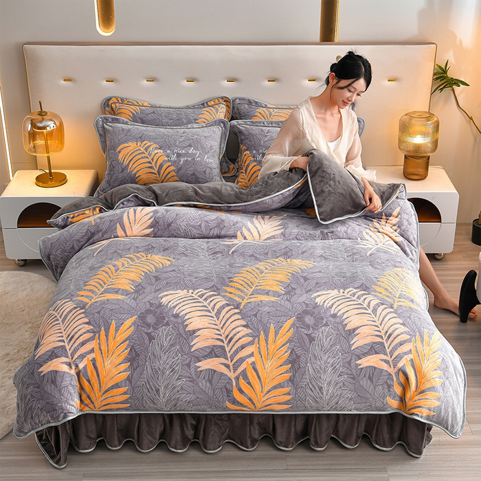 91家纺网 家纺一手货源 找家纺 亿品2025直播爆款9.5斤牛奶绒四件套加厚保暖床裙四件套 墨尔本