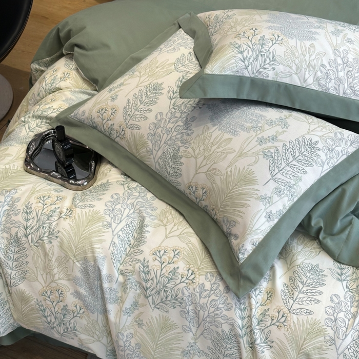 91家纺网 家纺一手货源 找家纺 薏思家纺 2025新款全棉斜纹加厚数码印花-宽边磨毛系列 晨晓-绿