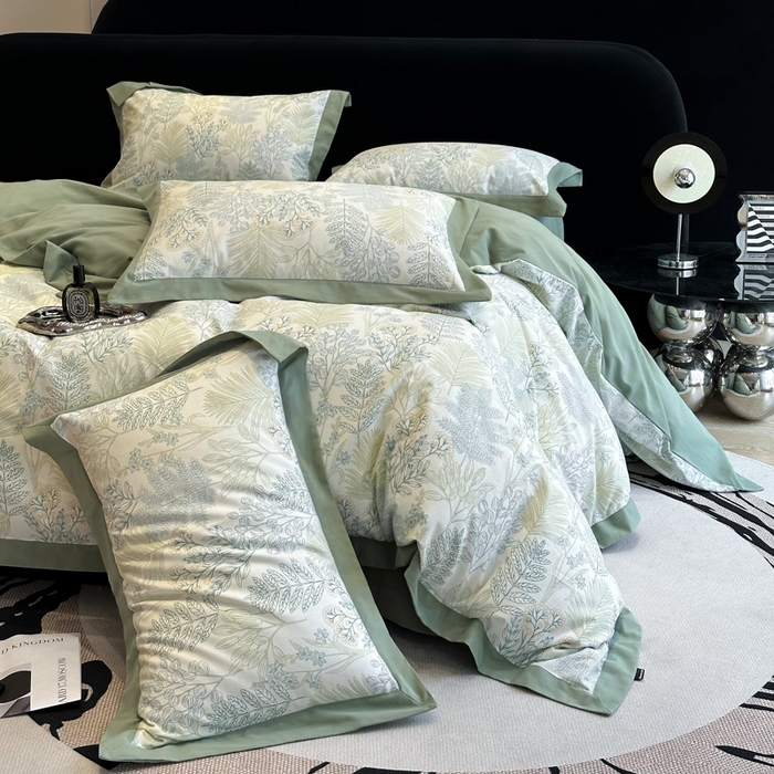 91家纺网 家纺一手货源 找家纺 薏思家纺 2025新款全棉斜纹加厚数码印花-宽边磨毛系列 晨晓-绿