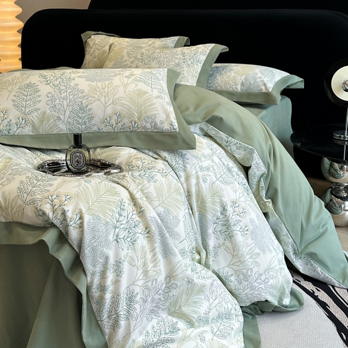 91家纺网 家纺一手货源 找家纺 薏思家纺 2025新款全棉斜纹加厚数码印花-宽边磨毛系列 晨晓-绿