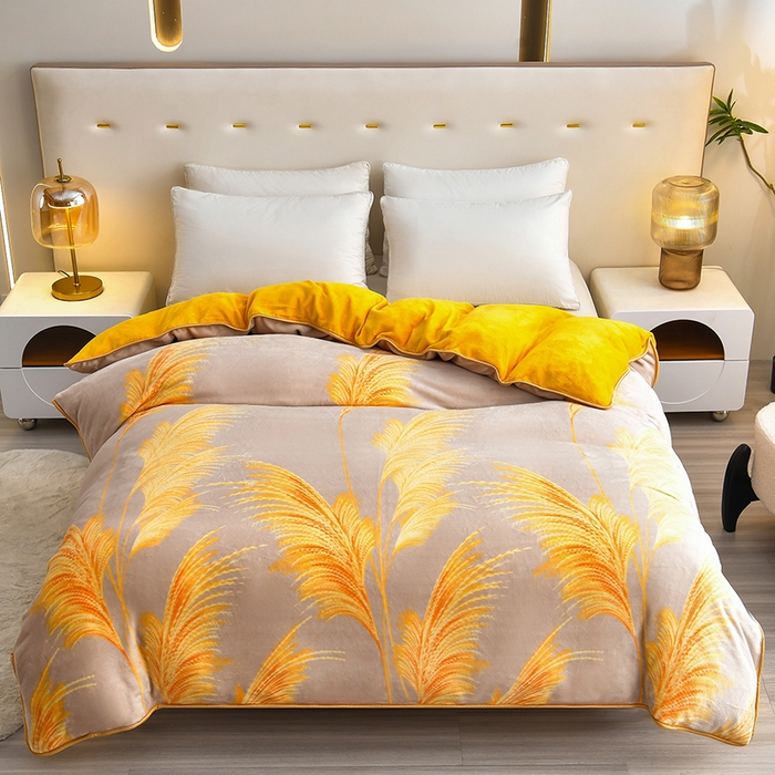 91家纺网 家纺一手货源 找家纺 亿品2025直播爆款9.5斤牛奶绒四件套加厚保暖床裙四件套 风吹麦浪