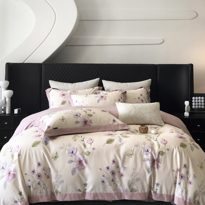 91家纺网 家纺一手货源 找家纺 薏思家纺 2025新款全棉斜纹加厚数码印花-宽边磨毛系列 蝶花清梦