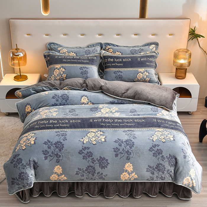 91家纺网 家纺一手货源 找家纺 亿品2025直播爆款9.5斤牛奶绒四件套加厚保暖床裙四件套 拾光里