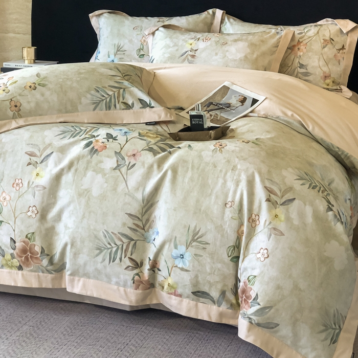 91家纺网 家纺一手货源 找家纺 薏思家纺 2025新款全棉斜纹加厚数码印花-宽边磨毛系列 美伊绿