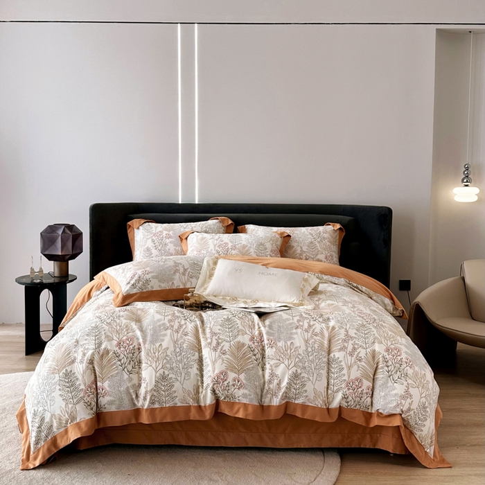 91家纺网 家纺一手货源 找家纺 薏思家纺 2025新款全棉斜纹加厚数码印花-宽边磨毛系列 晨晓-桔