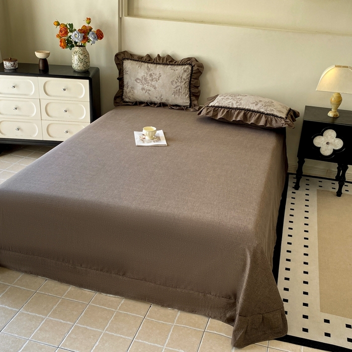 91家纺网 家纺一手货源 找家纺 艺玲家纺 2025新款亲肤舒适复古水洗亚麻四件套 浮绘花影