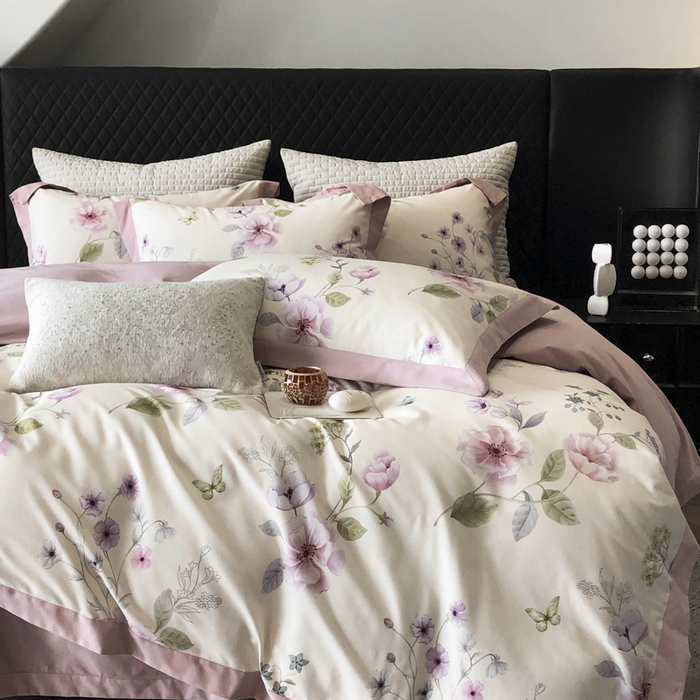 91家纺网 家纺一手货源 找家纺 薏思家纺 2025新款全棉斜纹加厚数码印花-宽边磨毛系列 蝶花清梦