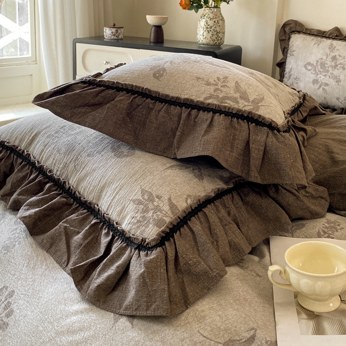 91家纺网 家纺一手货源 找家纺 艺玲家纺 2025新款亲肤舒适复古水洗亚麻四件套 浮绘花影