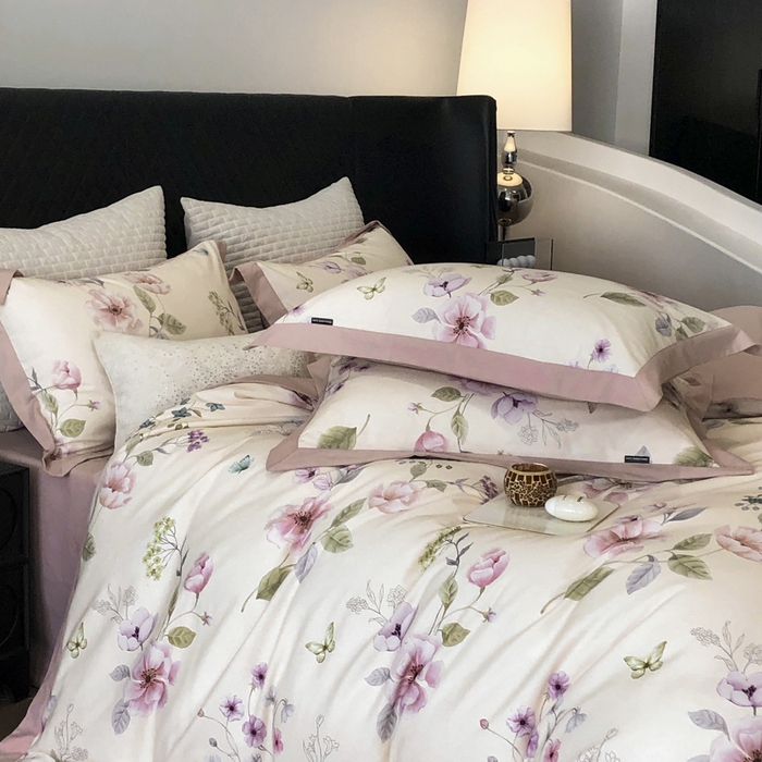 91家纺网 家纺一手货源 找家纺 薏思家纺 2025新款全棉斜纹加厚数码印花-宽边磨毛系列 蝶花清梦