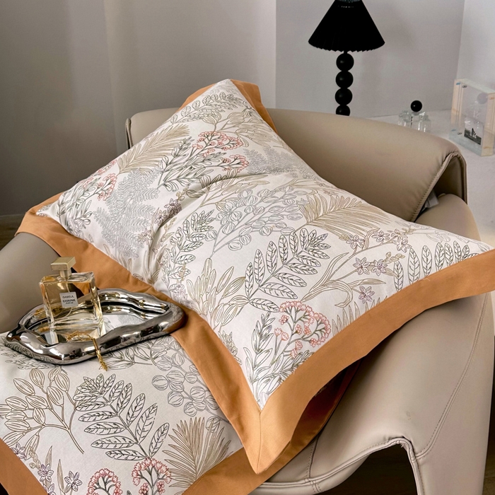 91家纺网 家纺一手货源 找家纺 薏思家纺 2025新款全棉斜纹加厚数码印花-宽边磨毛系列 晨晓-桔