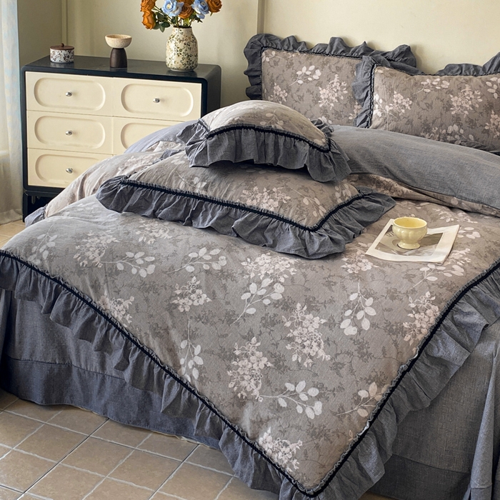 91家纺网 家纺一手货源 找家纺 艺玲家纺 2025新款亲肤舒适复古水洗亚麻四件套 海棠花开