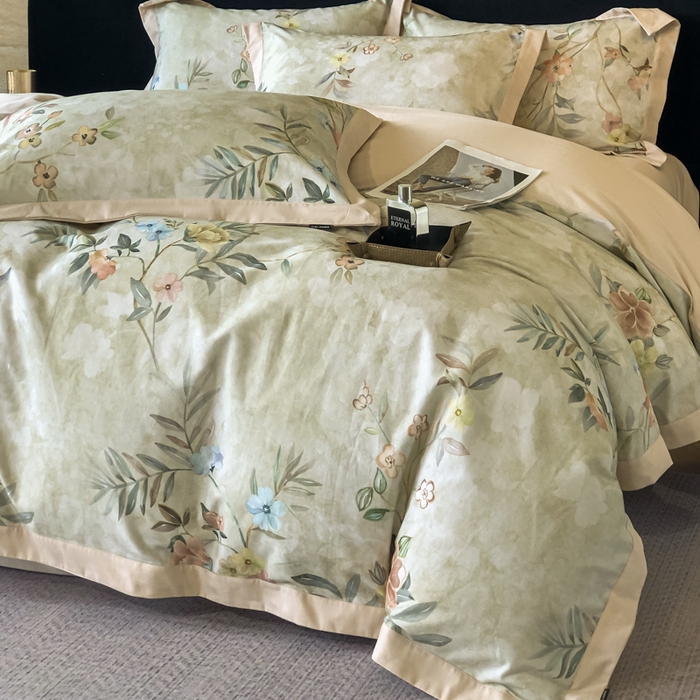 薏思家纺 2025新款全棉斜纹加厚数码印花-宽边磨毛系列 美伊绿