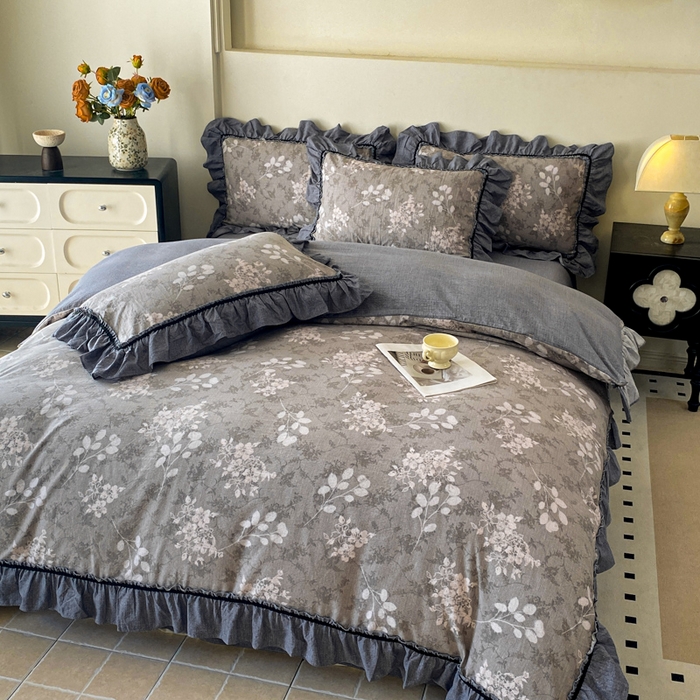 91家纺网 家纺一手货源 找家纺 艺玲家纺 2025新款亲肤舒适复古水洗亚麻四件套 海棠花开