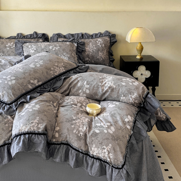 91家纺网 家纺一手货源 找家纺 艺玲家纺 2025新款亲肤舒适复古水洗亚麻四件套 海棠花开