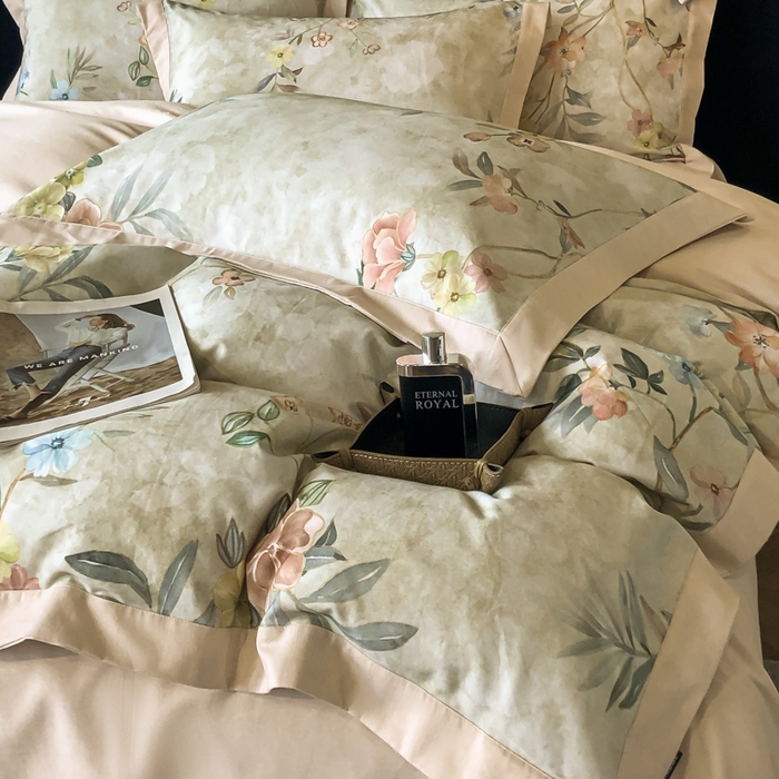 91家纺网 家纺一手货源 找家纺 薏思家纺 2025新款全棉斜纹加厚数码印花-宽边磨毛系列 美伊绿