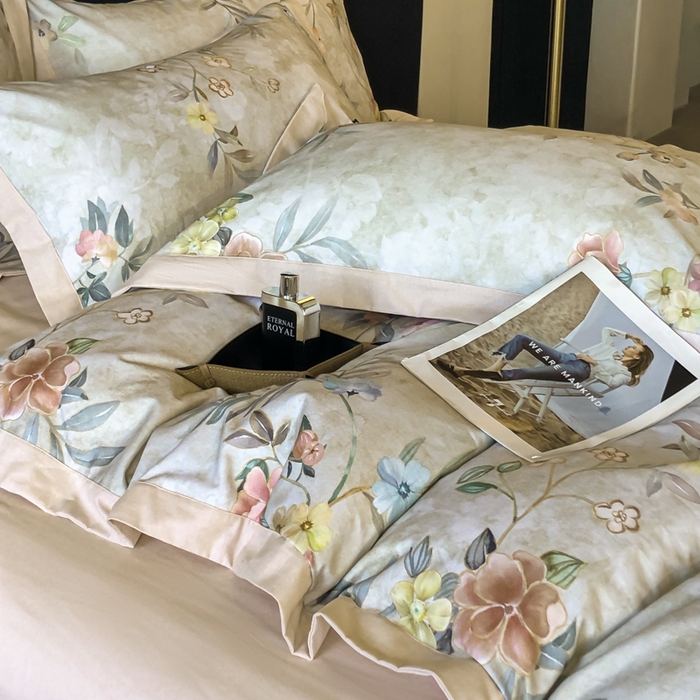 91家纺网 家纺一手货源 找家纺 薏思家纺 2025新款全棉斜纹加厚数码印花-宽边磨毛系列 美伊绿