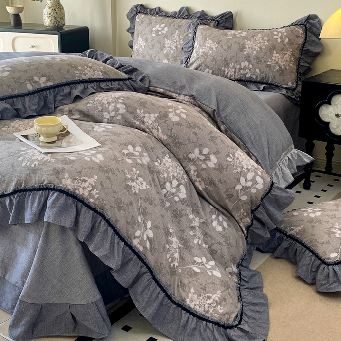 91家纺网 家纺一手货源 找家纺 艺玲家纺 2025新款亲肤舒适复古水洗亚麻四件套 海棠花开