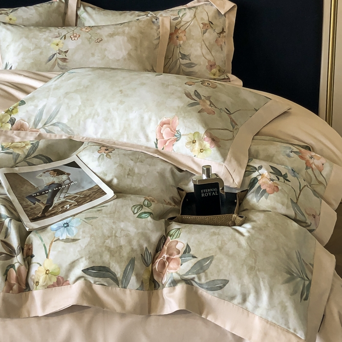 91家纺网 家纺一手货源 找家纺 薏思家纺 2025新款全棉斜纹加厚数码印花-宽边磨毛系列 美伊绿