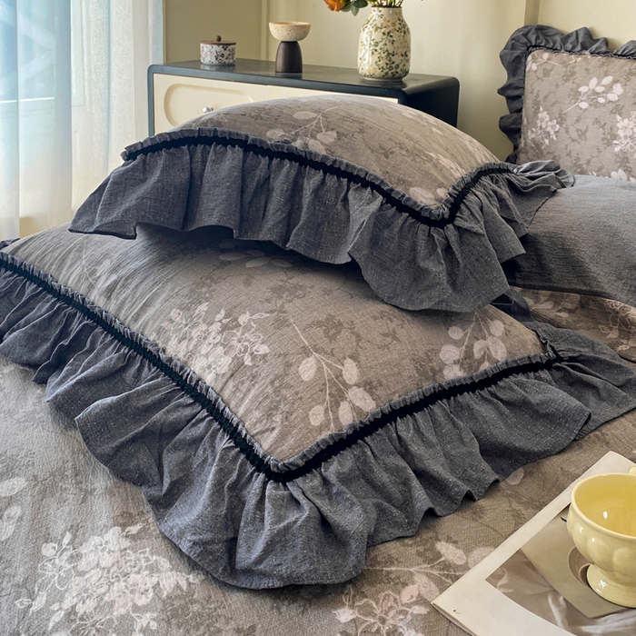 91家纺网 家纺一手货源 找家纺 艺玲家纺 2025新款亲肤舒适复古水洗亚麻四件套 海棠花开