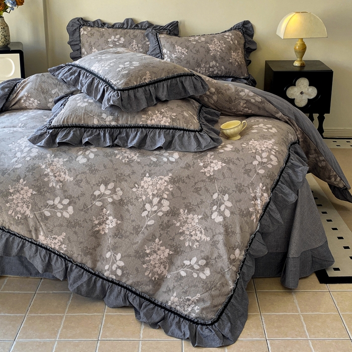 91家纺网 家纺一手货源 找家纺 艺玲家纺 2025新款亲肤舒适复古水洗亚麻四件套 海棠花开