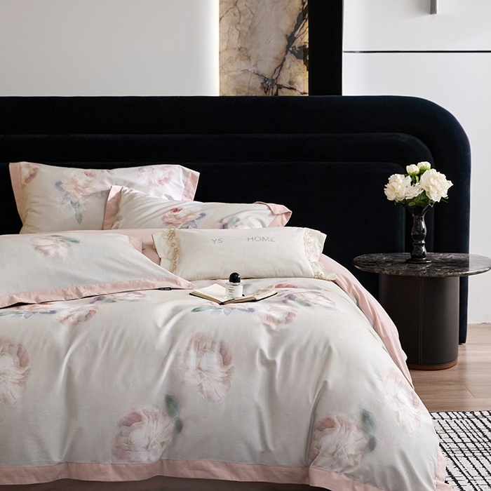 91家纺网 家纺一手货源 找家纺 薏思家纺 2025新款全棉斜纹加厚数码印花-宽边磨毛系列 静娴-绿